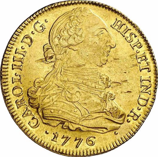 Аверс монеты - 8 эскудо 1776 года P JS - цена золотой монеты - Колумбия, Карл III