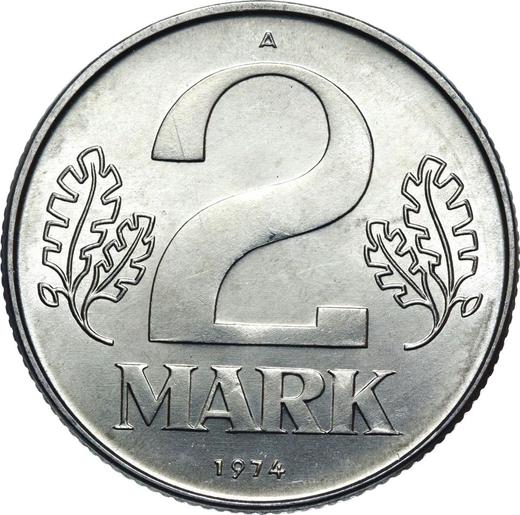 Anverso 2 marcos 1974 A - valor de la moneda  - Alemania, República Democrática Alemana (RDA)