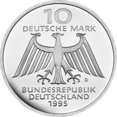 Reverse 10 Mark 1995 D "Wilhelm Conrad Röntgen" - Silver Coin Value - Germany, FRG