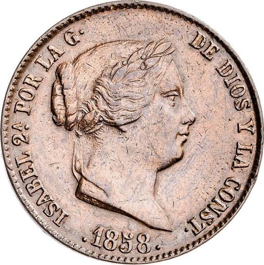 Anverso 25 Céntimos de real 1858 - valor de la moneda  - España, Isabel II
