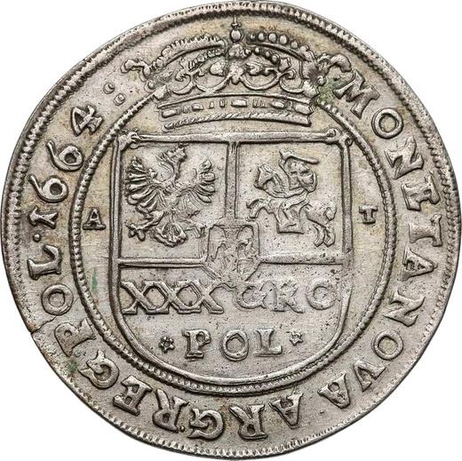 Rewers monety - PRÓBA Złotówka (30 groszy) 1664 - cena srebrnej monety - Polska, Jan II Kazimierz