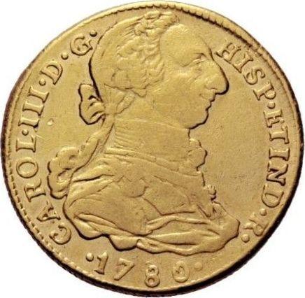 Awers monety - 4 escudo 1780 MI - cena złotej monety - Peru, Karol III