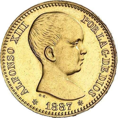 Аверс монеты - 20 песет 1887 года MPM - цена золотой монеты - Испания, Альфонсо XIII