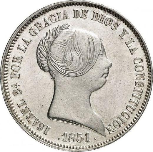 Awers monety - 20 réales 1851 Ośmioramienne gwiazdy - cena srebrnej monety - Hiszpania, Izabela II