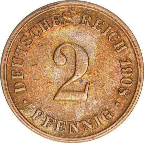 Anverso 2 Pfennige 1908 D "Tipo 1904-1916" - valor de la moneda  - Alemania, Imperio alemán