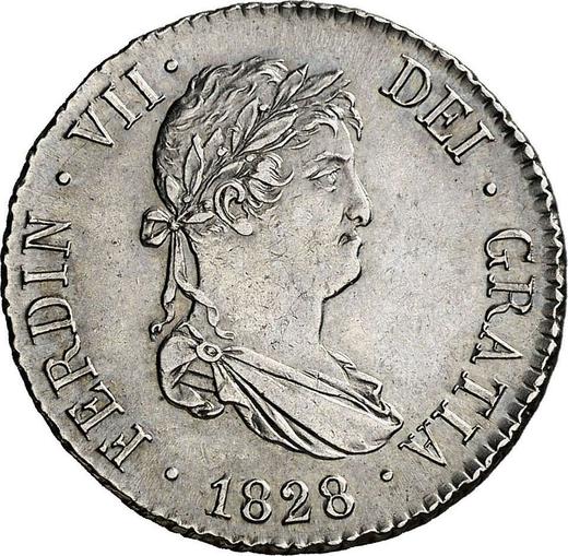 Аверс монеты - 2 реала 1828 года M AJ - цена серебряной монеты - Испания, Фердинанд VII