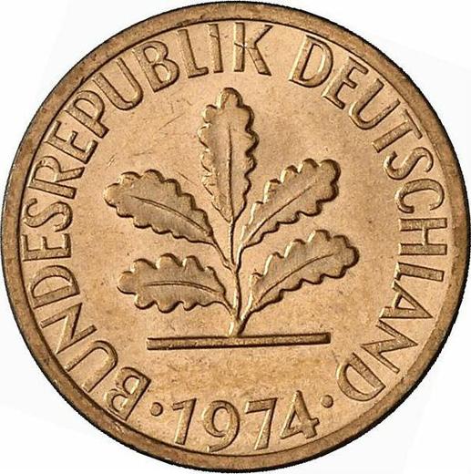 Реверс монеты - 1 пфенниг 1974 года G - цена  монеты - Германия, ФРГ