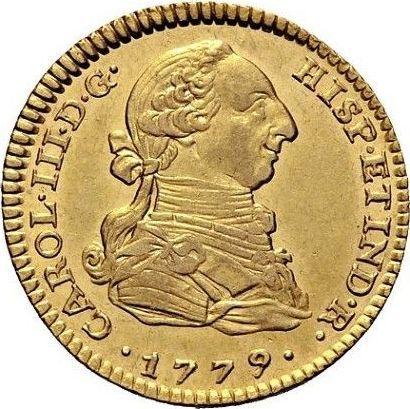 Awers monety - 2 escudo 1779 M PJ - cena złotej monety - Hiszpania, Karol III