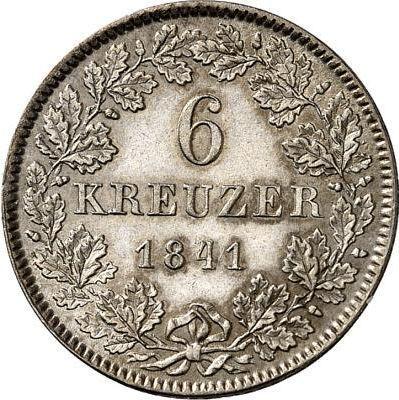 Реверс монеты - 6 крейцеров 1841 года - цена серебряной монеты - Гессен-Дармштадт, Людвиг II