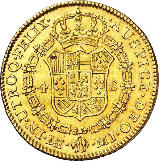 Revers 4 Escudos 1777 MJ - Goldmünze Wert - Peru, Karl III