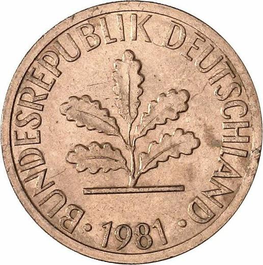 Реверс монеты - 1 пфенниг 1981 года D - цена  монеты - Германия, ФРГ
