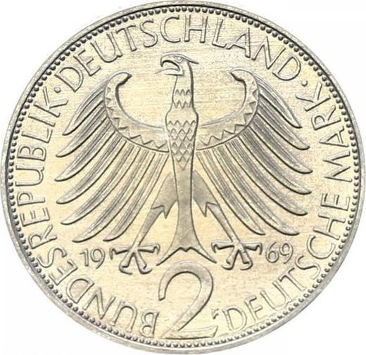 Реверс монеты - 2 марки 1969 года F "Планк" - цена  монеты - Германия, ФРГ