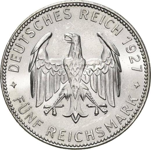 Аверс монеты - 5 рейхсмарок 1927 года F "Тюбингенский университет" - цена серебряной монеты - Германия, Bеймарская республика