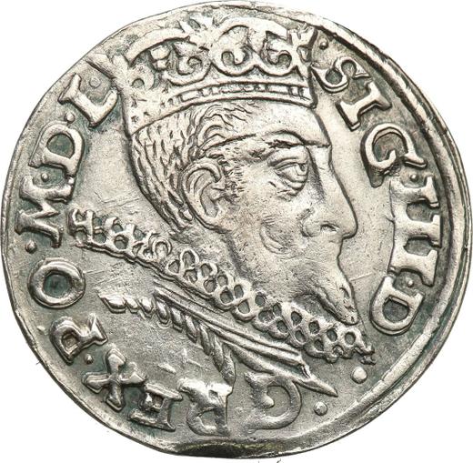 Аверс монеты - Трояк (3 гроша) 1601 года P "Познаньский монетный двор" "P" рядом с орлом - цена серебряной монеты - Польша, Сигизмунд III Ваза