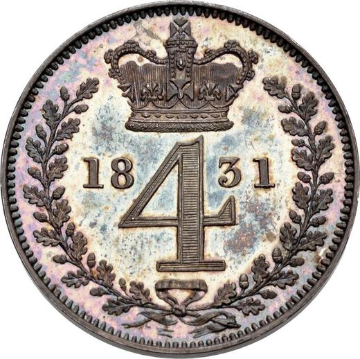 Reverso 4 peniques (Groat) 1831 "Maundy" - valor de la moneda de plata - Gran Bretaña, Guillermo IV