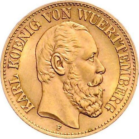Аверс монеты - 10 марок 1876 года F "Вюртемберг" - цена золотой монеты - Германия, Германская Империя