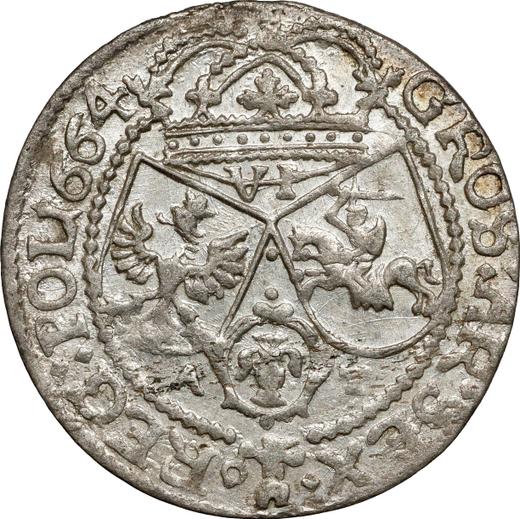 Rewers monety - Szóstak 1664 AT "Popiersie z obwódką" - cena srebrnej monety - Polska, Jan II Kazimierz