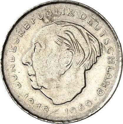 Аверс монеты - 2 марки 1970-1987 года "Теодор Хойс" Малый вес - цена  монеты - Германия, ФРГ