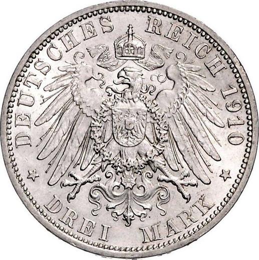 Reverso 3 marcos 1910 A "Hessen" - valor de la moneda de plata - Alemania, Imperio alemán