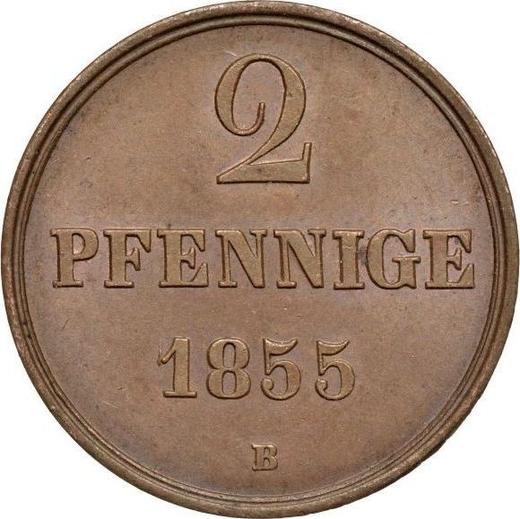 Реверс монеты - 2 пфеннига 1855 года B - цена  монеты - Ганновер, Георг V