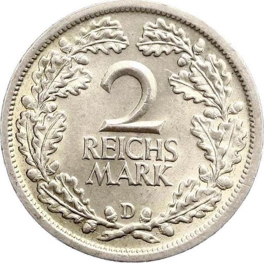 Реверс монеты - 2 рейхсмарки 1926 года D - цена серебряной монеты - Германия, Bеймарская республика