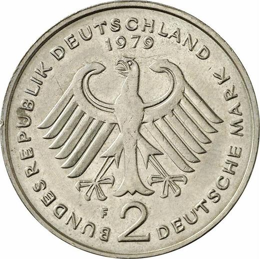 Rewers monety - 2 marki 1979 F "Theodor Heuss" - cena  monety - Niemcy, RFN