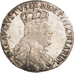 Anverso Trojak (3 groszy) 1753 EC "de corona" Inscripción "3" - valor de la moneda de plata - Polonia, Augusto III