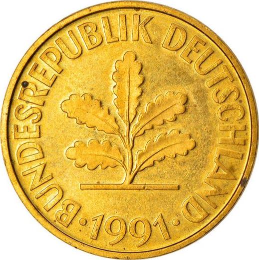 Реверс монеты - 10 пфеннигов 1991 года A - цена  монеты - Германия, ФРГ