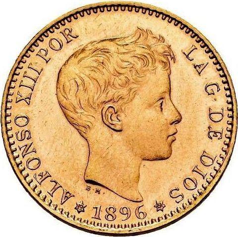 Аверс монеты - 20 песет 1896 года PGV Новодел - цена золотой монеты - Испания, Альфонсо XIII