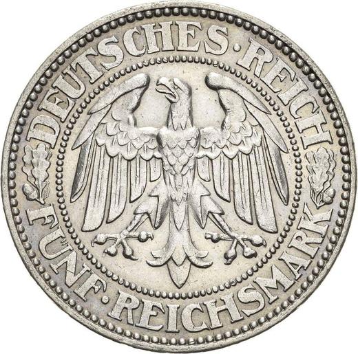 Аверс монеты - 5 рейхсмарок 1929 года A "Дуб" - цена серебряной монеты - Германия, Bеймарская республика