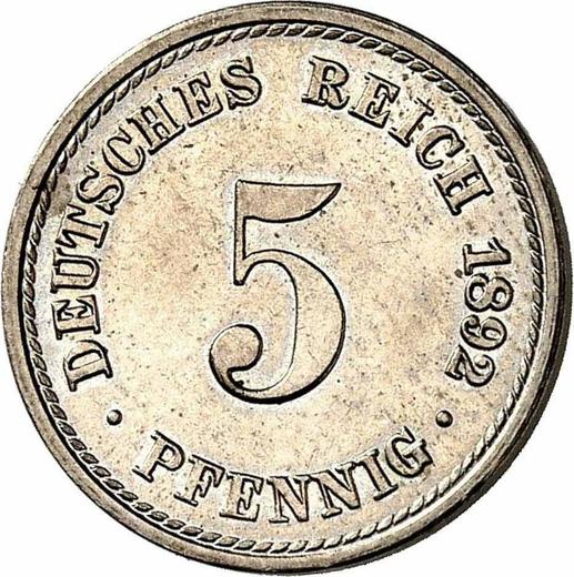 Аверс монеты - 5 пфеннигов 1892 года A "Тип 1890-1915" - цена  монеты - Германия, Германская Империя