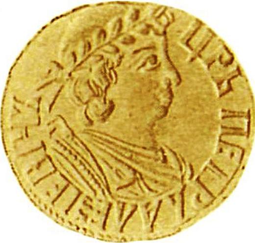 Аверс монеты - Двойной червонец (2 дуката) ҂АΨΒ (1702) года - цена золотой монеты - Россия, Петр I