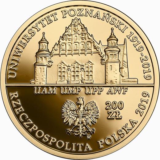 Аверс монеты - 200 злотых 2019 года "100 лет основания университета в Познани" - цена золотой монеты - Польша, III Республика после деноминации