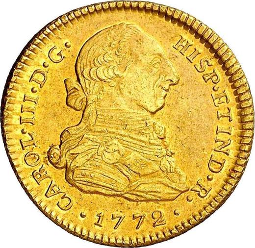 Аверс монеты - 2 эскудо 1772 года P JS - цена золотой монеты - Колумбия, Карл III
