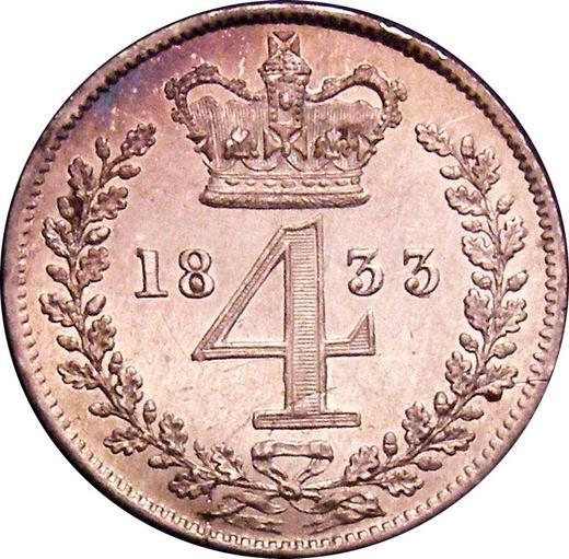 Reverso 4 peniques (Groat) 1833 "Maundy" - valor de la moneda de plata - Gran Bretaña, Guillermo IV