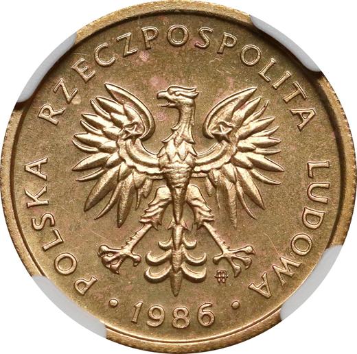 Аверс монеты - Пробные 2 злотых 1986 года MW Латунь - цена  монеты - Польша, Народная Республика