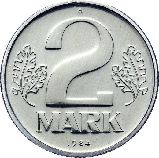 Anverso 2 marcos 1984 A - valor de la moneda  - Alemania, República Democrática Alemana (RDA)