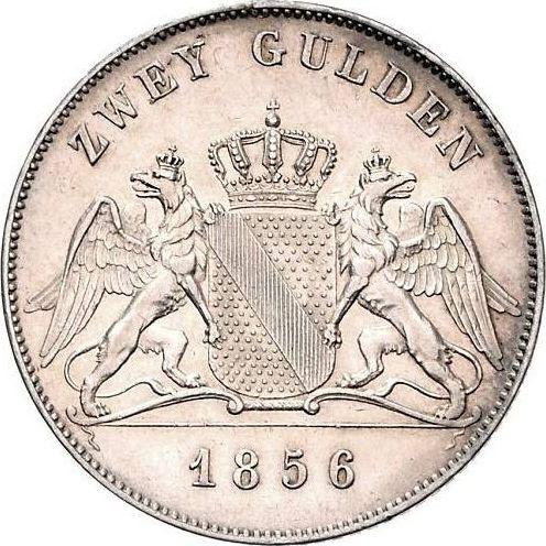 Реверс монеты - 2 гульдена 1856 года - цена серебряной монеты - Баден, Фридрих I
