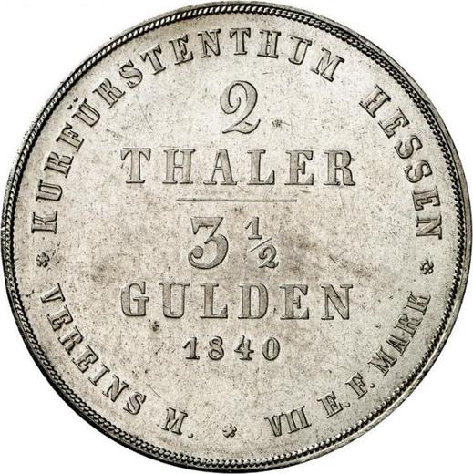 Реверс монеты - 2 талера 1840 года - цена серебряной монеты - Гессен-Кассель, Вильгельм II
