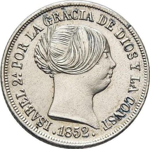 Аверс монеты - 2 реала 1852 года Шестиконечные звёзды - цена серебряной монеты - Испания, Изабелла II