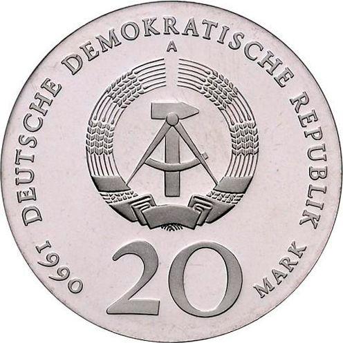 Реверс монеты - 20 марок 1990 года A "Андреас Шлютер" - цена серебряной монеты - Германия, ГДР