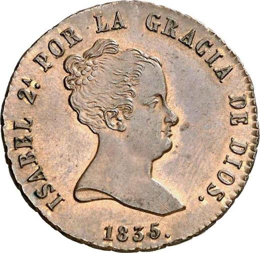 Anverso 8 maravedíes 1835 J "Valor nominal sobre el anverso" - valor de la moneda  - España, Isabel II