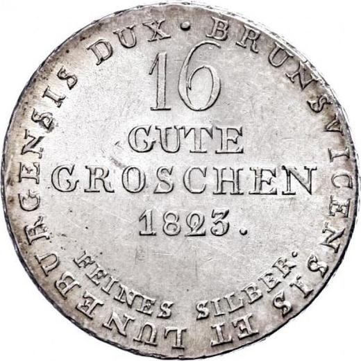 Реверс монеты - 16 грошей 1823 года - цена серебряной монеты - Ганновер, Георг IV
