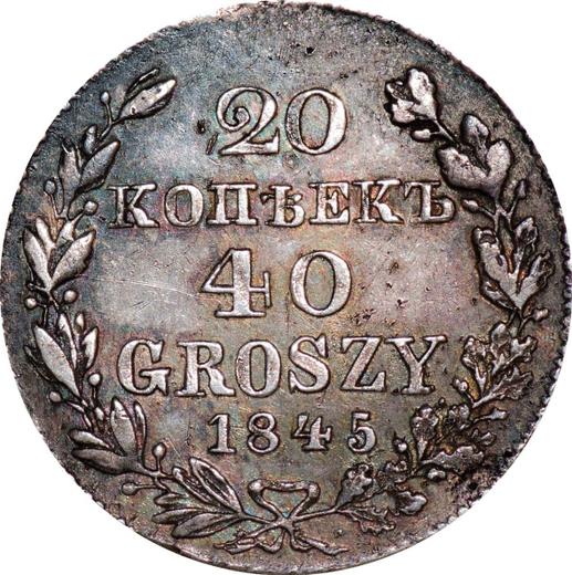 Reverso 20 kopeks - 40 groszy 1845 MW - valor de la moneda de plata - Polonia, Dominio Ruso