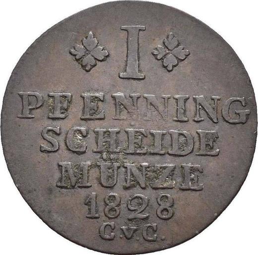 Реверс монеты - 1 пфенниг 1828 года CvC - цена  монеты - Брауншвейг-Вольфенбюттель, Карл II