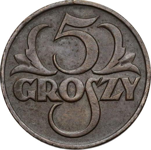 Reverso Pruebas 5 groszy 1923 WJ Latón Canto "MENNICA PAŃSTWOWA" - valor de la moneda  - Polonia, Segunda República