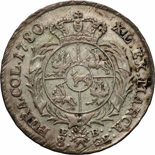Reverso Dwuzłotówka (8 groszy) 1780 EB - valor de la moneda de plata - Polonia, Estanislao II Poniatowski