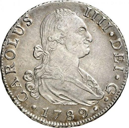 Аверс монеты - 8 реалов 1789 года S C - цена серебряной монеты - Испания, Карл IV