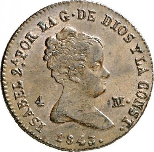 Аверс монеты - 4 мараведи 1843 года - цена  монеты - Испания, Изабелла II