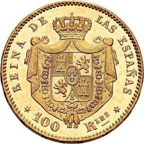 Реверс монеты - 100 реалов 1864 года Шестиконечные звёзды - цена золотой монеты - Испания, Изабелла II
